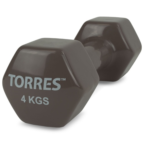 Гантель TORRES 4кг, PL522206, металл в виниловой оболочке, форма шестигранник, темно-серый