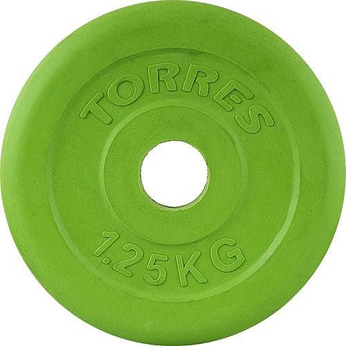Диск обрезиненный Torres 1.25 кг (d25), PL50381, зеленый цвет