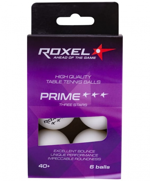 Мяч для настольного тенниса 3*  Roxel Prime, белый, 6 шт.