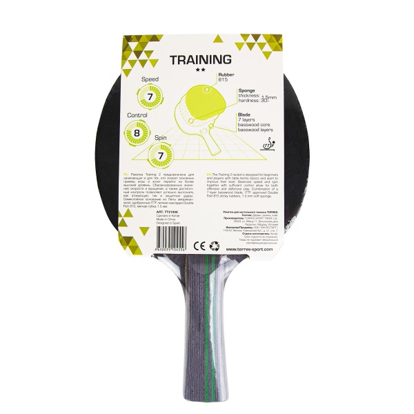 Ракетка для настольного тенниса TORRES Training 2* TT21006, для любителей, накладка 1,5 мм, коническая ручка